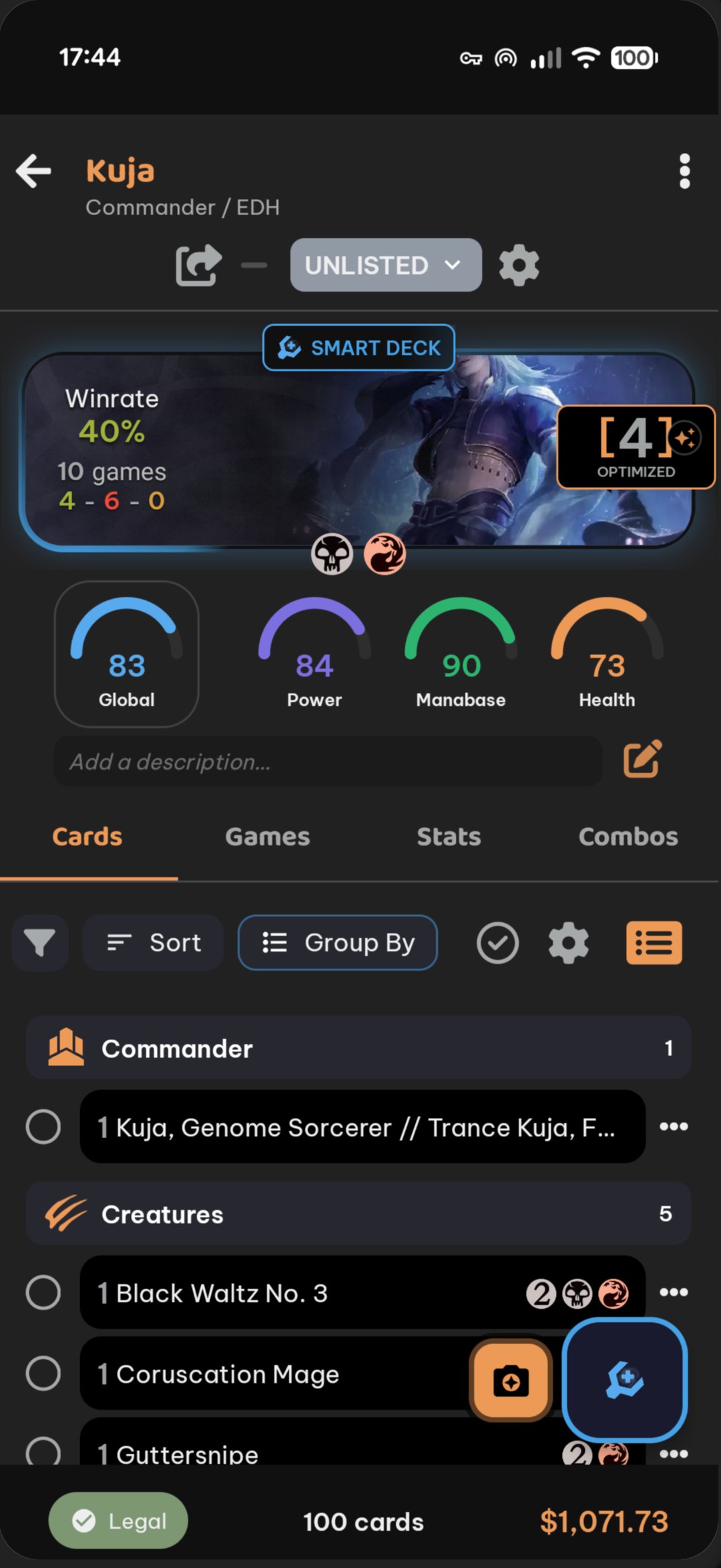 A Smart Deck with its four scores